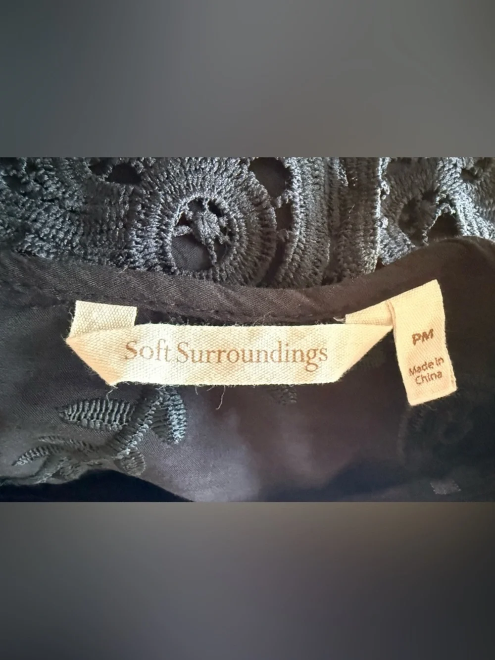 Soft Surroundings Black Crochet Lace Bell-Sleeve Blouse - Picture 3 of 5